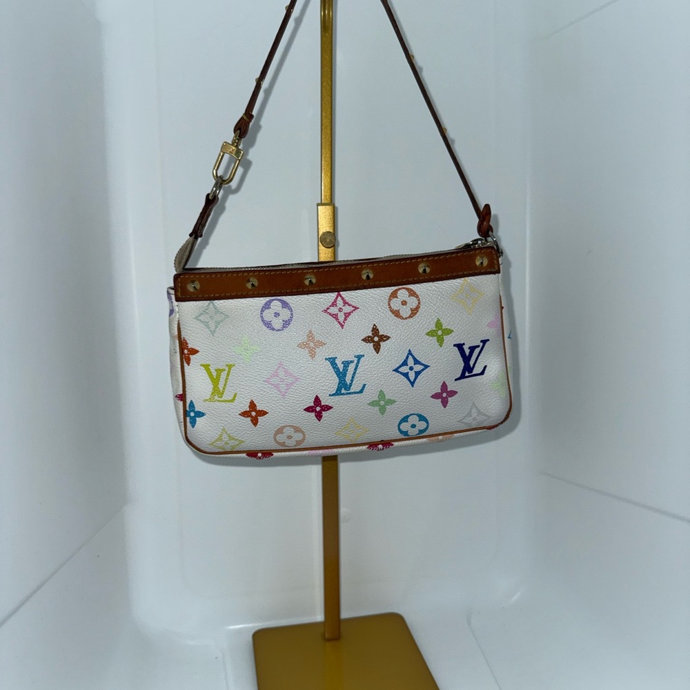 Autentic Louis Vuitton White Multicolor Monogram Wristlet